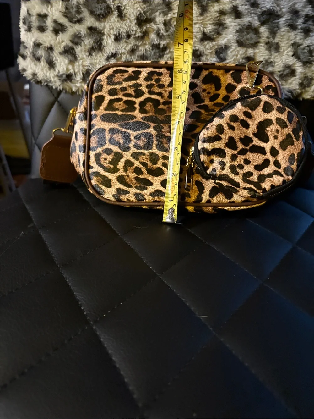 Leopard Print Crossbody Bag with Removable Strap - Brown